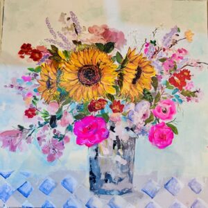 Abstract Vibrant Bouquet of Flowers Framed 60cm x 60 cm