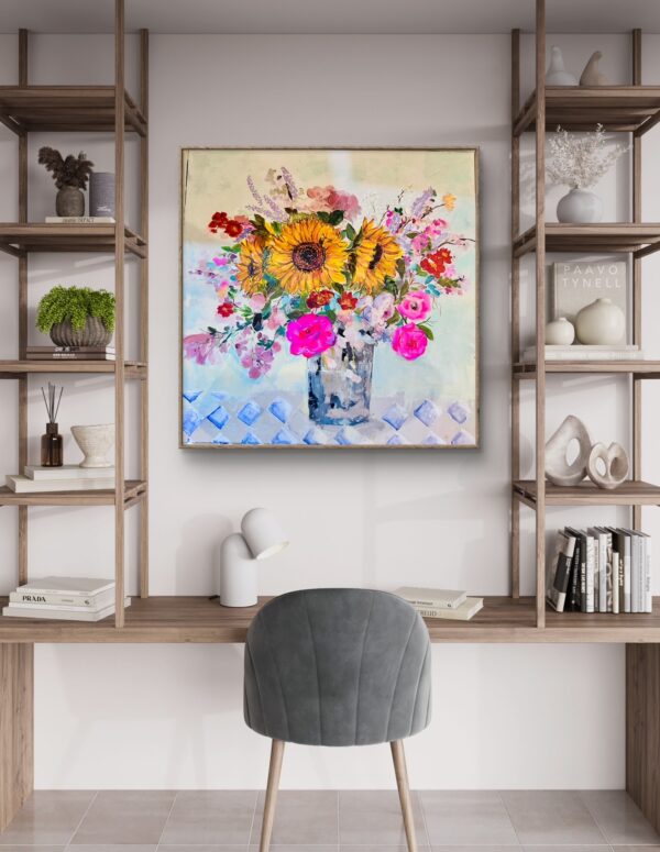 Abstract Vibrant Bouquet of Flowers Framed 60cm x 60 cm - Image 5
