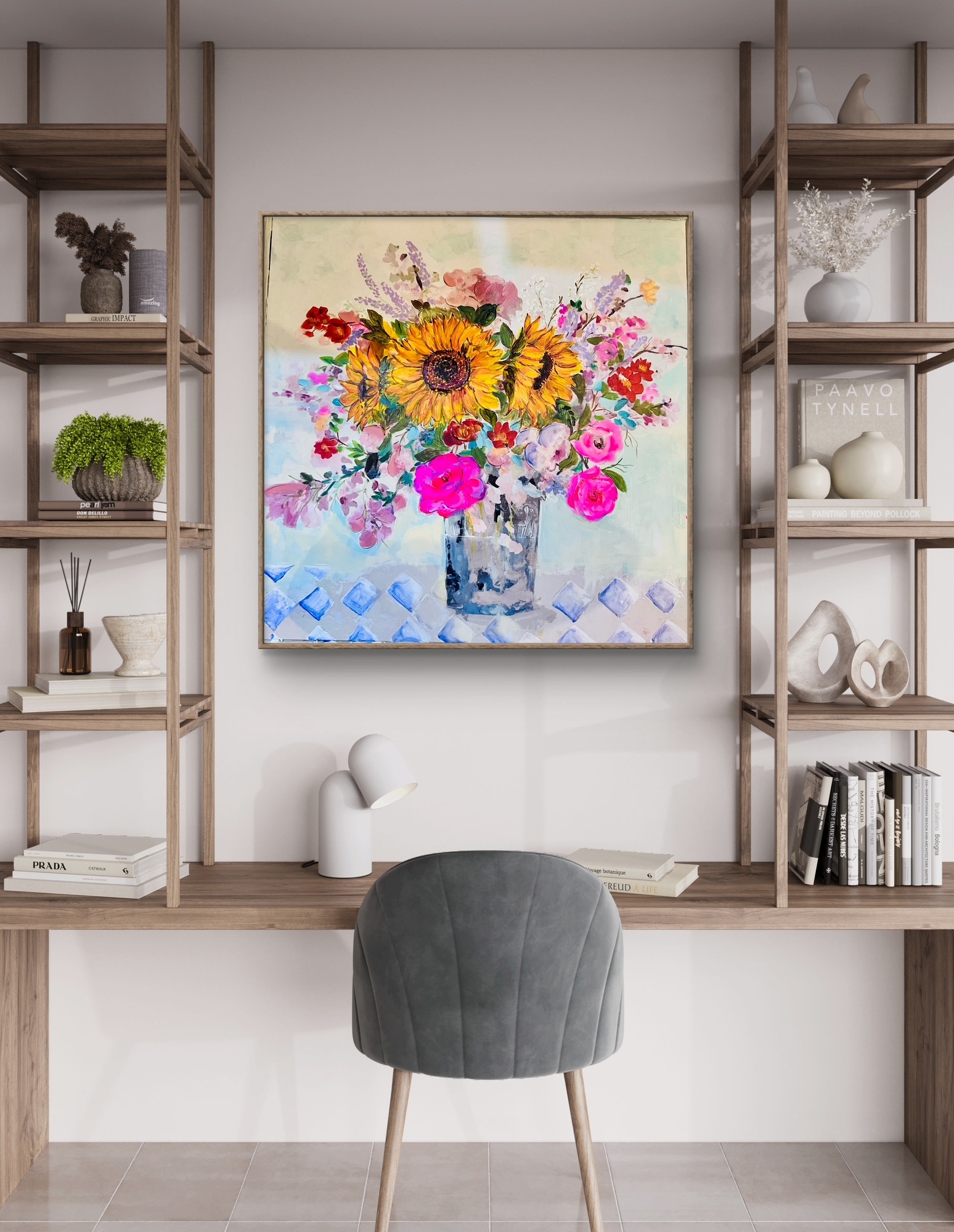 Abstract Vibrant Bouquet of Flowers Framed 60cm x 60 cm - Image 5