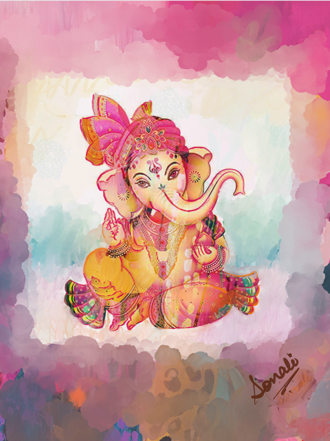 Vibrant Ganesh Print 30cm x 30 cm