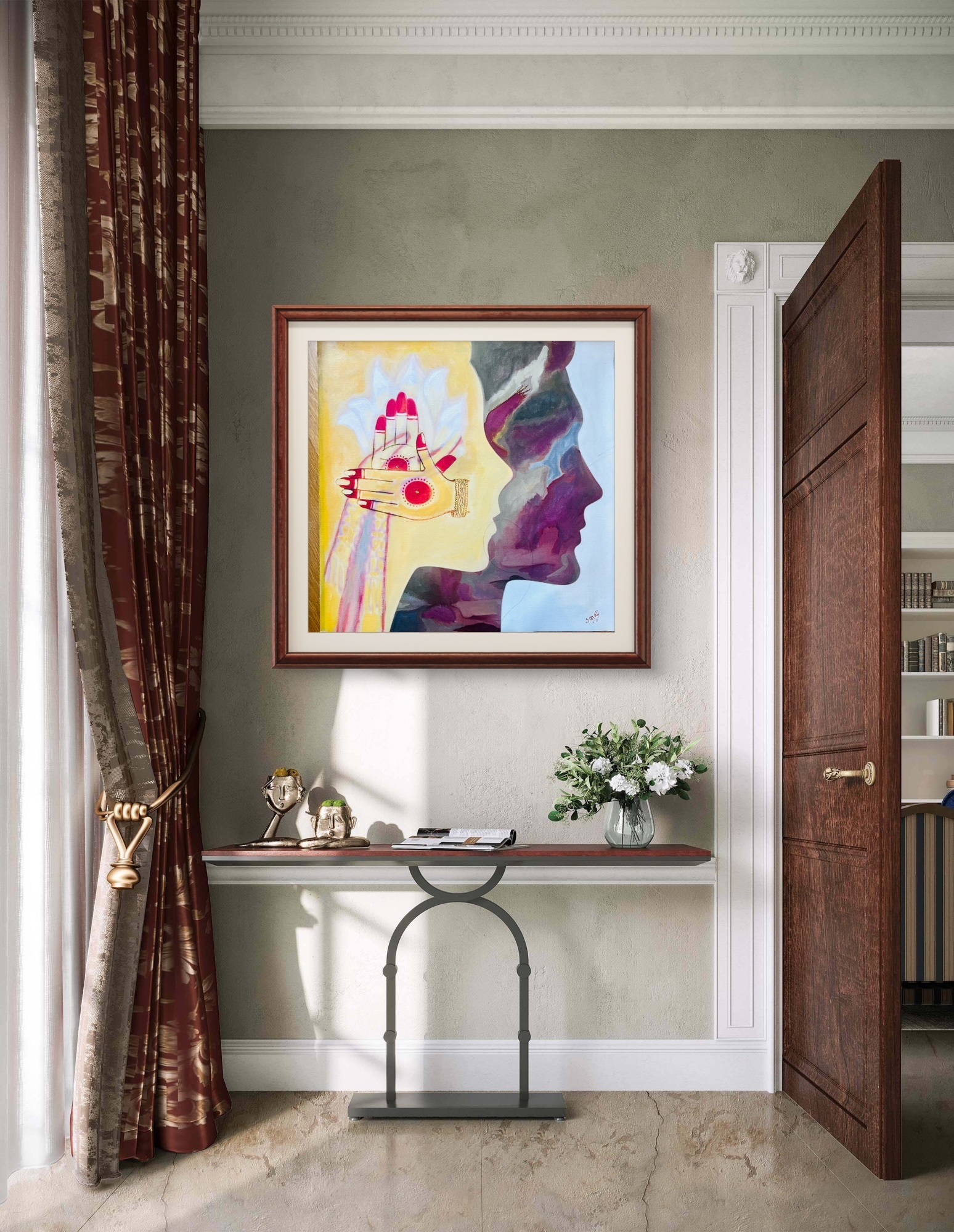 'Lotus Whisper' Acrylic 50cm x 50 cm on Canvas Unframed - Image 2